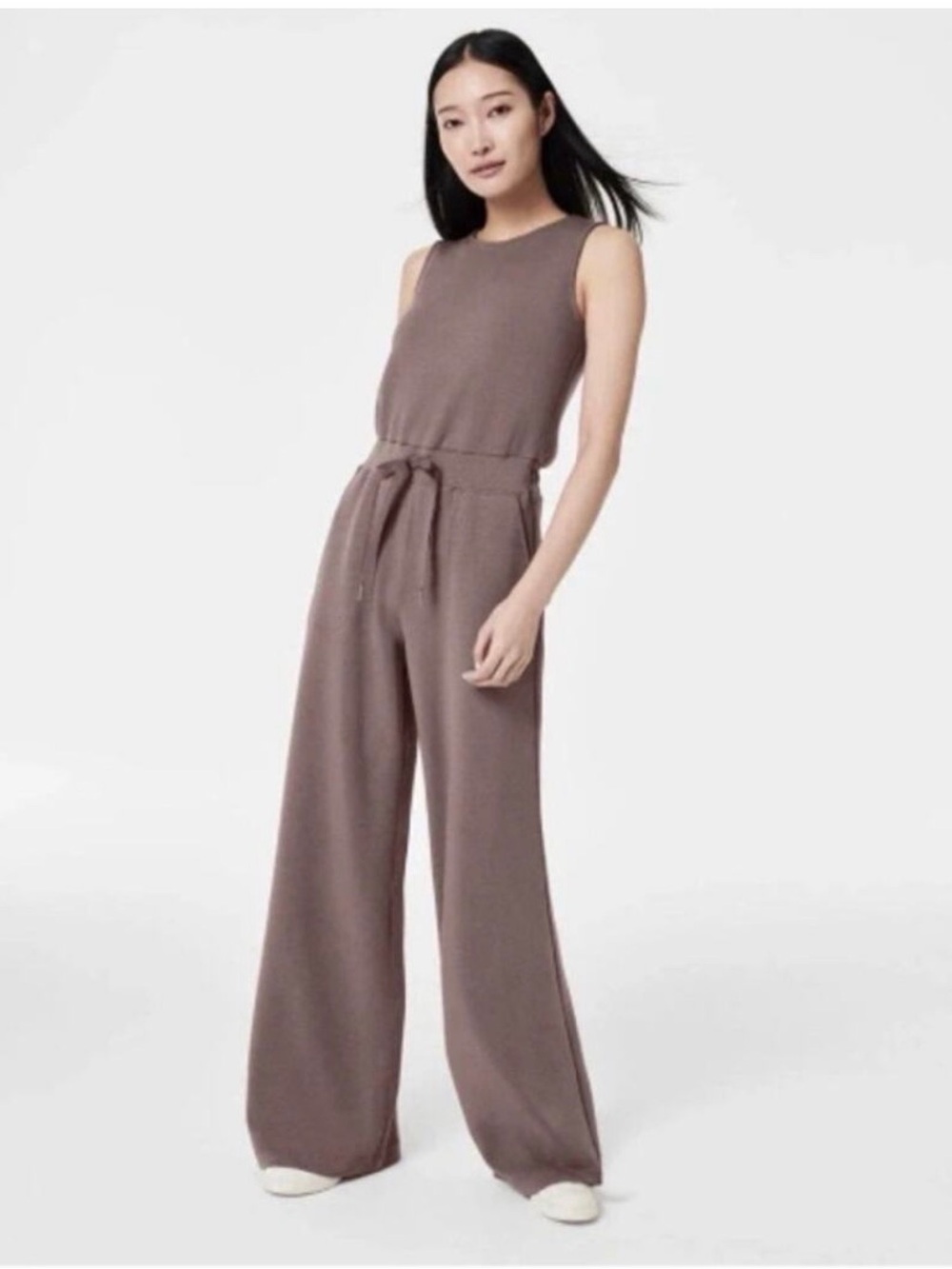 SPANX Wide-Leg Sleeveless Jumpsuit in Taupe